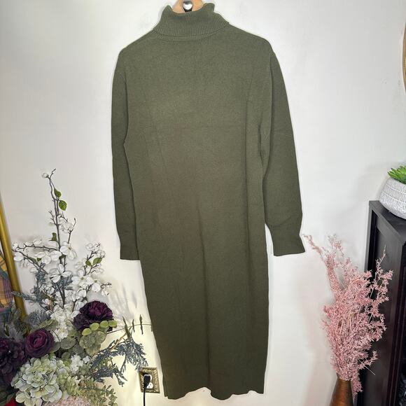 JOSEPH Sally Soft Wool Maxi Turtleneck Sweater Dress Olive Green Sz M {EE24} - Picture 4 of 6